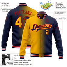Load image into Gallery viewer, Custom Navy Gold-Red Bomber Full-Snap Varsity Letterman Gradient Fashion Jacket