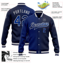 Load image into Gallery viewer, Custom Navy Royal-Gray Bomber Full-Snap Varsity Letterman Gradient Fashion Jacket