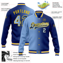 Load image into Gallery viewer, Custom Royal Light Blue-Yellow Bomber Full-Snap Varsity Letterman Gradient Fashion Jacket