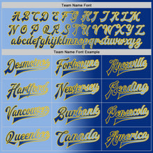 Load image into Gallery viewer, Custom Royal Light Blue-Yellow Bomber Full-Snap Varsity Letterman Gradient Fashion Jacket