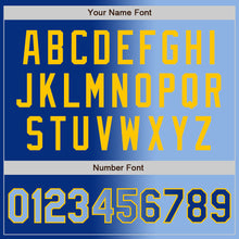 Load image into Gallery viewer, Custom Royal Light Blue-Yellow Bomber Full-Snap Varsity Letterman Gradient Fashion Jacket