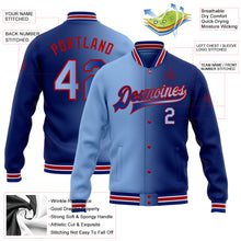 Load image into Gallery viewer, Custom Royal Light Blue-Red Bomber Full-Snap Varsity Letterman Gradient Fashion Jacket