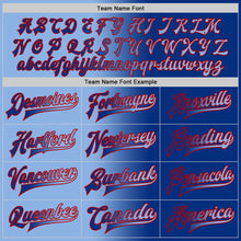 Load image into Gallery viewer, Custom Royal Light Blue-Red Bomber Full-Snap Varsity Letterman Gradient Fashion Jacket