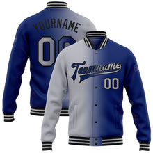 Load image into Gallery viewer, Custom Royal Gray-Black Bomber Full-Snap Varsity Letterman Gradient Fashion Jacket