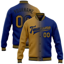 Load image into Gallery viewer, Custom Royal Old Gold-Black Bomber Full-Snap Varsity Letterman Gradient Fashion Jacket