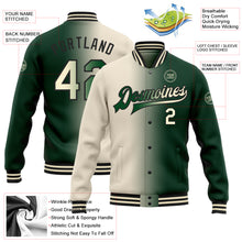 Load image into Gallery viewer, Custom Green Cream-Black Bomber Full-Snap Varsity Letterman Gradient Fashion Jacket