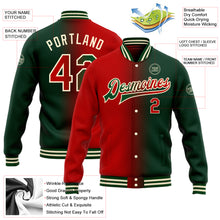 Load image into Gallery viewer, Custom Green Red-Cream Bomber Full-Snap Varsity Letterman Gradient Fashion Jacket