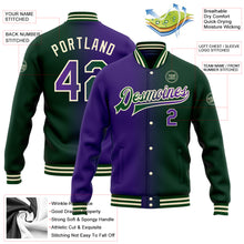 Load image into Gallery viewer, Custom Green Purple-Cream Bomber Full-Snap Varsity Letterman Gradient Fashion Jacket
