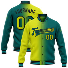 Load image into Gallery viewer, Custom Teal Neon Yellow-Black Bomber Full-Snap Varsity Letterman Gradient Fashion Jacket
