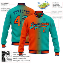 Load image into Gallery viewer, Custom Aqua Orange-Navy Bomber Full-Snap Varsity Letterman Gradient Fashion Jacket