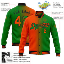 Load image into Gallery viewer, Custom Grass Green Orange-Black Bomber Full-Snap Varsity Letterman Gradient Fashion Jacket