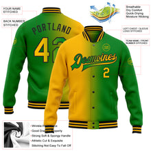 Load image into Gallery viewer, Custom Grass Green Gold-Black Bomber Full-Snap Varsity Letterman Gradient Fashion Jacket