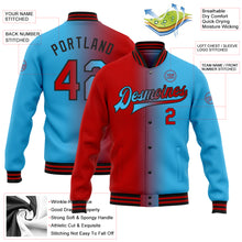 Load image into Gallery viewer, Custom Sky Blue Red-Black Bomber Full-Snap Varsity Letterman Gradient Fashion Jacket