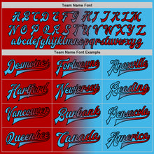 Load image into Gallery viewer, Custom Sky Blue Red-Black Bomber Full-Snap Varsity Letterman Gradient Fashion Jacket