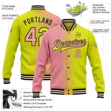 Load image into Gallery viewer, Custom Neon Yellow Medium Pink-Black Bomber Full-Snap Varsity Letterman Gradient Fashion Jacket