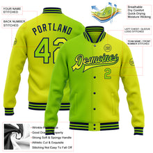 Load image into Gallery viewer, Custom Neon Yellow Neon Green-Navy Bomber Full-Snap Varsity Letterman Gradient Fashion Jacket