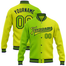 Load image into Gallery viewer, Custom Neon Yellow Neon Green-Navy Bomber Full-Snap Varsity Letterman Gradient Fashion Jacket
