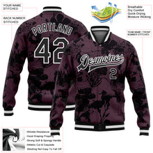 Load image into Gallery viewer, Custom Burgundy Black-White Plant And Flower 3D Pattern Design Bomber Full-Snap Varsity Letterman Jacket