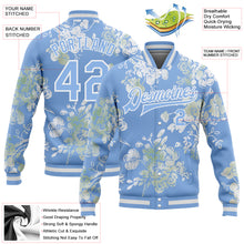 Load image into Gallery viewer, Custom Light Blue White Plant And Flower 3D Pattern Design Bomber Full-Snap Varsity Letterman Jacket