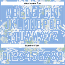 Load image into Gallery viewer, Custom Light Blue White Plant And Flower 3D Pattern Design Bomber Full-Snap Varsity Letterman Jacket