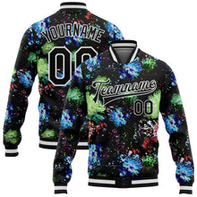 Load image into Gallery viewer, Custom Black White Glitter Bloom 3D Pattern Design Bomber Full-Snap Varsity Letterman Jacket