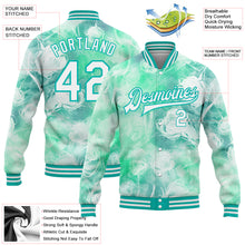 Load image into Gallery viewer, Custom Aqua White Halo Dying Rose 3D Pattern Design Bomber Full-Snap Varsity Letterman Jacket