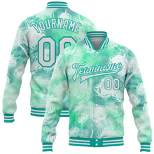 Load image into Gallery viewer, Custom Aqua White Halo Dying Rose 3D Pattern Design Bomber Full-Snap Varsity Letterman Jacket