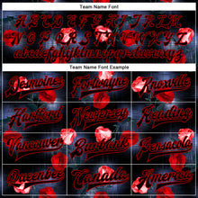 Load image into Gallery viewer, Custom Black Red Rose 3D Pattern Design Bomber Full-Snap Varsity Letterman Jacket