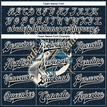 Load image into Gallery viewer, Custom Navy Black-White Guitar Rock Star Music Festival 3D Pattern Design Bomber Full-Snap Varsity Letterman Jacket