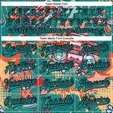 Load image into Gallery viewer, Custom Teal Black Music Festival 3D Pattern Design Bomber Full-Snap Varsity Letterman Jacket