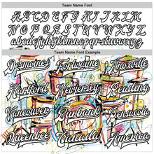 Load image into Gallery viewer, Custom White Black Graffiti Musical Instruments Music Festival 3D Pattern Design Bomber Full-Snap Varsity Letterman Jacket