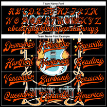 Load image into Gallery viewer, Custom Black Orange Vintage Rock Roll Music Festival 3D Pattern Design Bomber Full-Snap Varsity Letterman Jacket