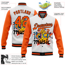 Load image into Gallery viewer, Custom White Orange-Black Rock Music Festival 3D Pattern Design Bomber Full-Snap Varsity Letterman Jacket