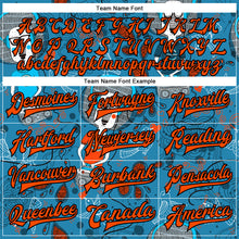 Load image into Gallery viewer, Custom Powder Blue Orange-Black Casual Music Festival 3D Pattern Design Bomber Full-Snap Varsity Letterman Jacket