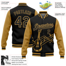 Load image into Gallery viewer, Custom Black Old Gold Guitar Music Festival 3D Pattern Design Bomber Full-Snap Varsity Letterman Jacket