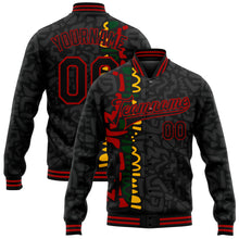 Load image into Gallery viewer, Custom Black Red Black History Month 3D Pattern Design Bomber Full-Snap Varsity Letterman Jacket