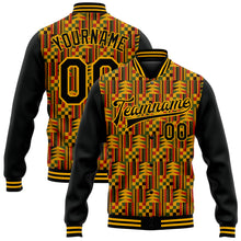 Load image into Gallery viewer, Custom Black Gold Red-Kelly Green Black History Month 3D Pattern Design Bomber Full-Snap Varsity Letterman Jacket
