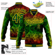 Load image into Gallery viewer, Custom Red Green-Gold Black History Month 3D Pattern Design Bomber Full-Snap Varsity Letterman Jacket