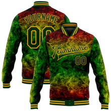 Load image into Gallery viewer, Custom Red Green-Gold Black History Month 3D Pattern Design Bomber Full-Snap Varsity Letterman Jacket