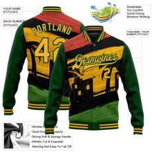 Load image into Gallery viewer, Custom Black Gold-Green Black History Month 3D Pattern Design Bomber Full-Snap Varsity Letterman Jacket