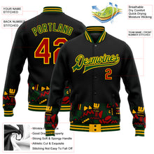 Load image into Gallery viewer, Custom Black Red Gold-Green Black History Month 3D Pattern Design Bomber Full-Snap Varsity Letterman Jacket