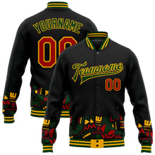 Load image into Gallery viewer, Custom Black Red Gold-Green Black History Month 3D Pattern Design Bomber Full-Snap Varsity Letterman Jacket