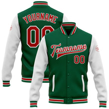 Load image into Gallery viewer, Custom Kelly Green Red-White Bomber Full-Snap Varsity Letterman Two Tone Jacket
