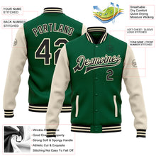 Load image into Gallery viewer, Custom Kelly Green Black-Cream Bomber Full-Snap Varsity Letterman Two Tone Jacket