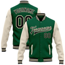 Load image into Gallery viewer, Custom Kelly Green Black-Cream Bomber Full-Snap Varsity Letterman Two Tone Jacket