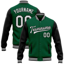 Load image into Gallery viewer, Custom Kelly Green White-Black Bomber Full-Snap Varsity Letterman Two Tone Jacket
