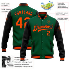 Load image into Gallery viewer, Custom Kelly Green Orange-Black Bomber Full-Snap Varsity Letterman Two Tone Jacket