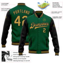 Load image into Gallery viewer, Custom Kelly Green Old Gold-Black Bomber Full-Snap Varsity Letterman Two Tone Jacket