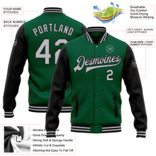 Load image into Gallery viewer, Custom Kelly Green Gray-Black Bomber Full-Snap Varsity Letterman Two Tone Jacket