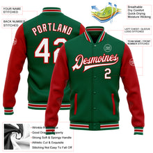 Load image into Gallery viewer, Custom Kelly Green White-Red Bomber Full-Snap Varsity Letterman Two Tone Jacket